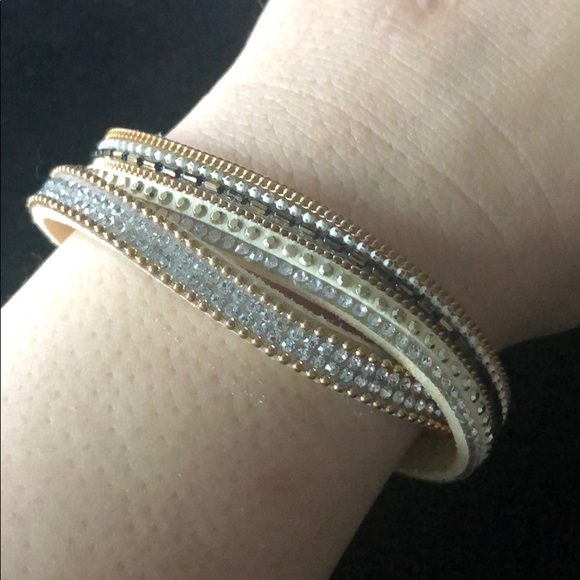 2 Chic Suede Cream Embellished Wrap Bracelet - Picture 4 of 6